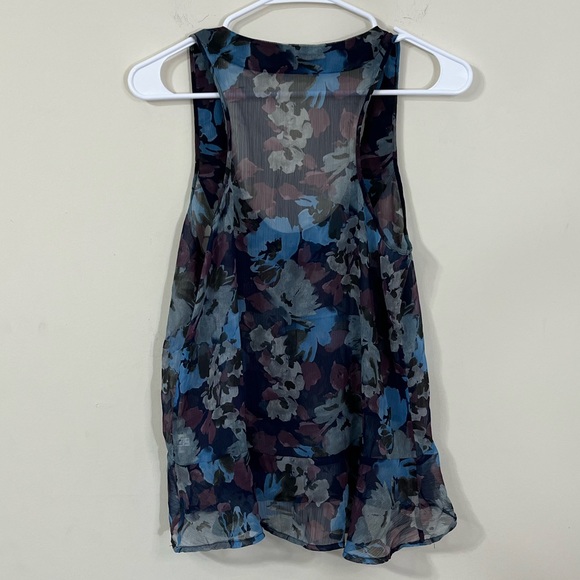 Aerie Sheer Peplum Style Blue Purple Floral Print Tank Top - Picture 7 of 7